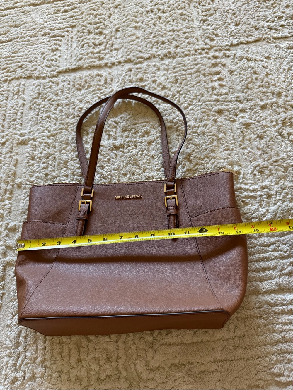 Michael Kors Charlotte Top Zip Tote Brown Saffiano Leather - Picture 9 of 9